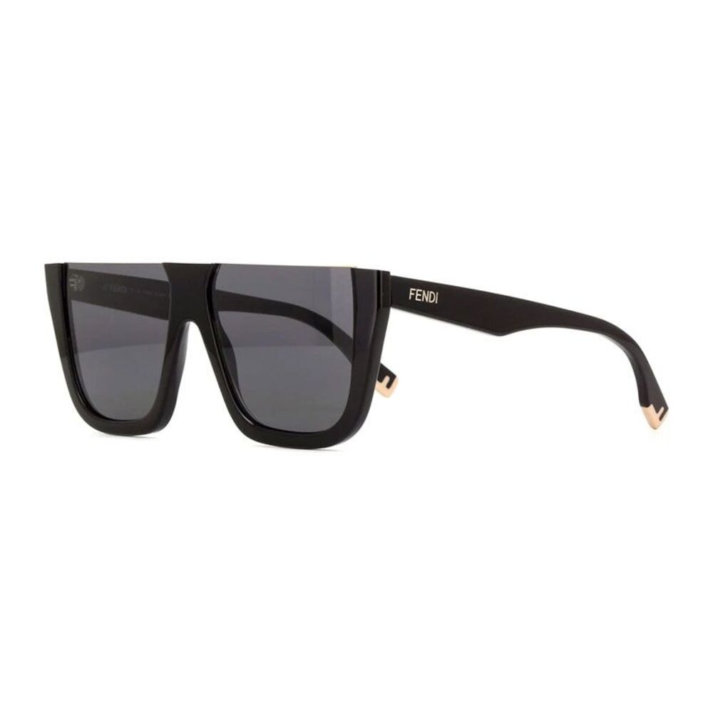 Fendi Sunglasses Geometric Semi Rim, Shiny Black Frame and Smoke Lens